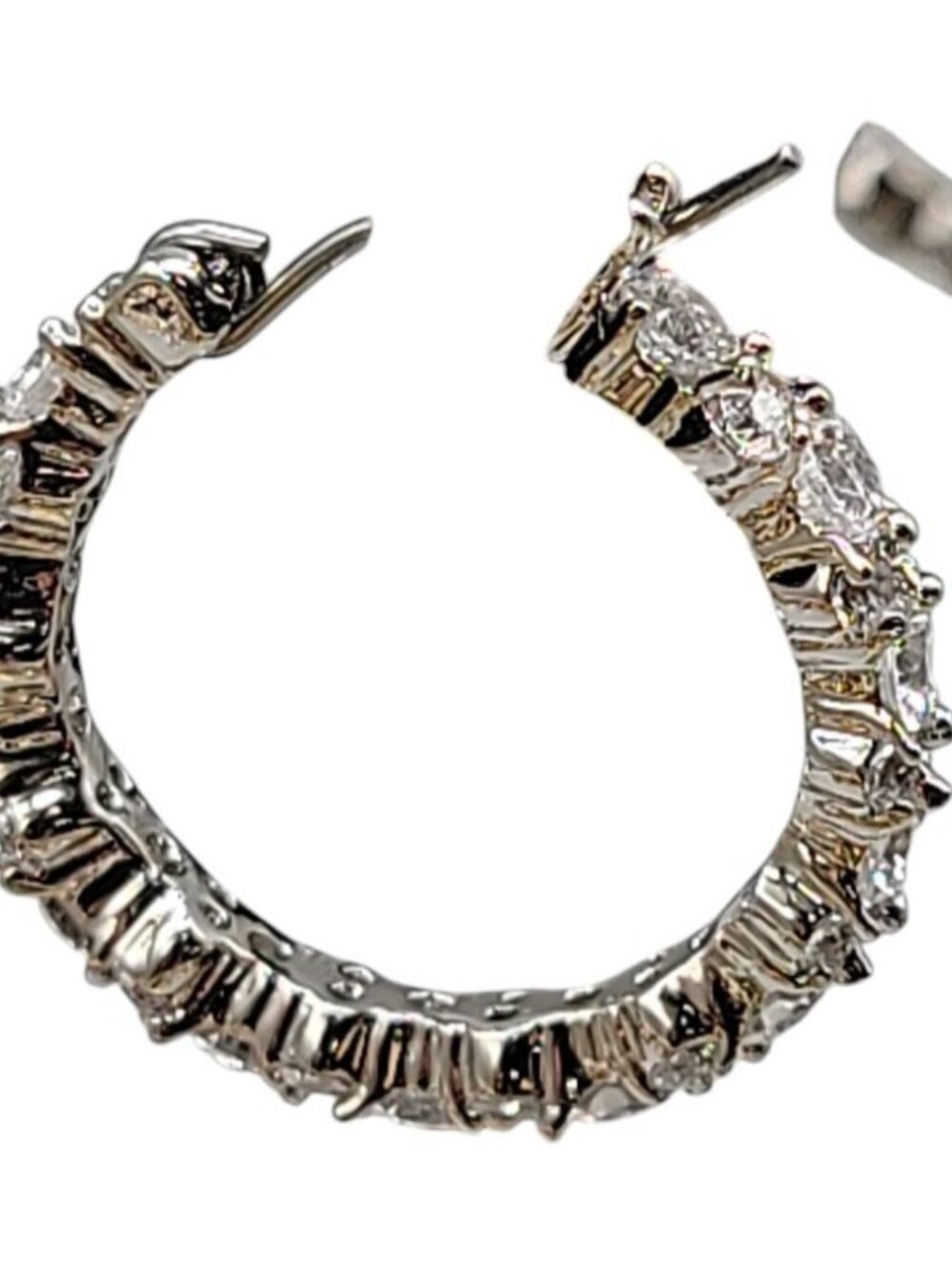 Cubic Zirconia Pave Sterling Hoop Earrings Latch Closure 925 Setting Sparkling - Picture 11 of 14